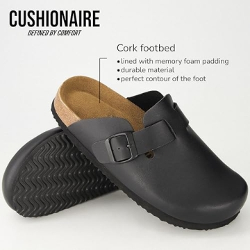 CUSHIONAIRE Hana Womens Clogs | Comfortable Vegan Suede Clogs for Women | Slip On Potato Shoes with Cork Footbed & Arch Support| Black 8.5