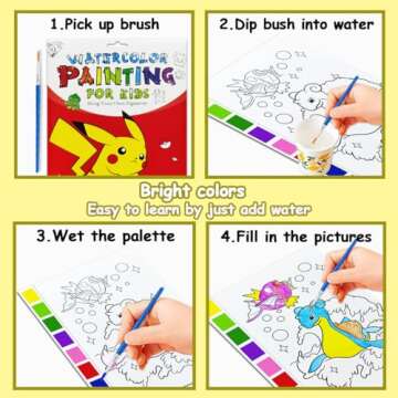JZILU Watercolor Coloring Book for Kids, Paint with Water- Magic Paint Set Water Painting Book for Toddlers- Arts and Crafts Kit for Girls Boys Travel Activities -Stocking Stuffers for Kids