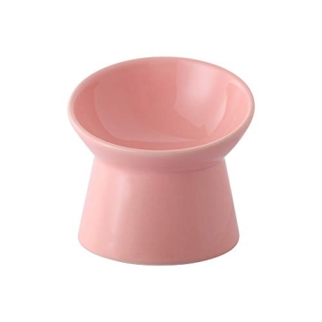 Pink Small Ceramic Raised Cat Bowls, Tilted Elevated Food or Water Bowls, Stress Free, Backflow Prev...