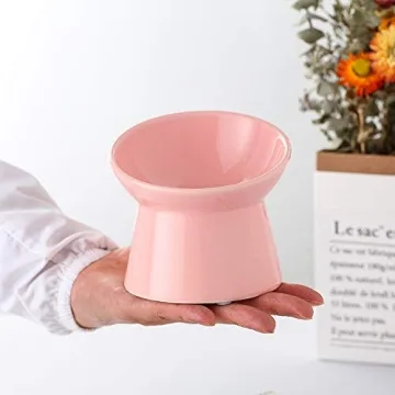 Pink Small Ceramic Raised Cat Bowls for Elevated Feeding