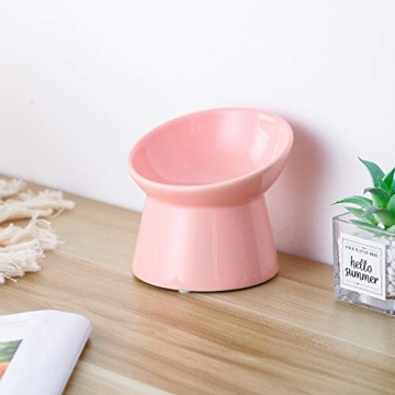 Pink Small Ceramic Raised Cat Bowls for Elevated Feeding