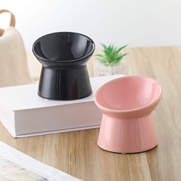 Pink Small Ceramic Raised Cat Bowls for Elevated Feeding