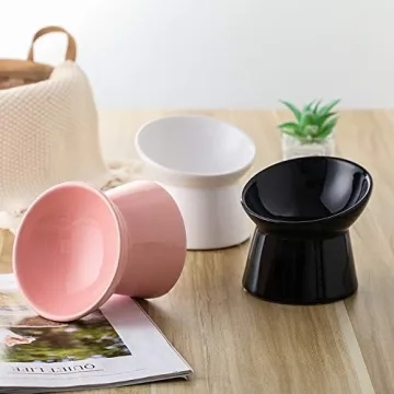 Pink Small Ceramic Raised Cat Bowls for Elevated Feeding