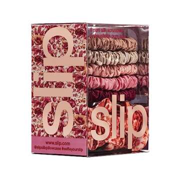 SLIP Silk Pure Silk Scrunchies - Flora Set - 6 Count - 100% Pure 22 Momme Mulberry Silk Scrunchies for Women - Hair-Friendly + Luxurious Elastic Scrunchies Set