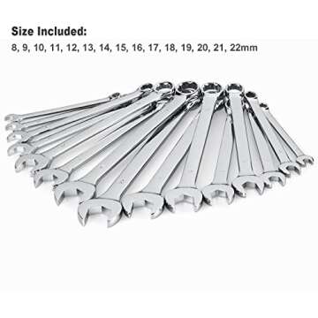 Max Torque 15-Piece Premium Combination Wrench Set, Chrome Vanadium Steel, Long Pattern Design | Inc...