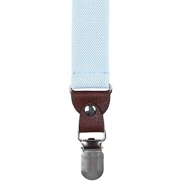 Pzle Men's Suspenders and Bow Tie Adjustable Set for Wedding 47 Inches Light Blue