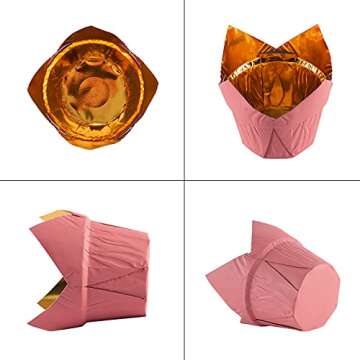 Party Hippo Gold Tulip Cupcake Liners 100 Pcs Baking Paper Cups Holders Greaseproof Muffin Cases Wrappers for Wedding Birthday Party Baby Shower (Pink)