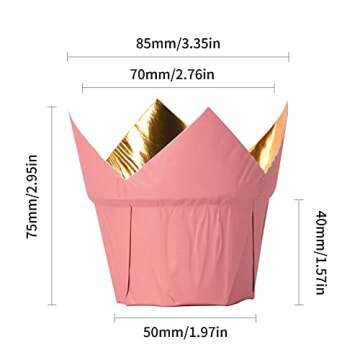 Party Hippo Gold Tulip Cupcake Liners 100 Pcs Baking Paper Cups Holders Greaseproof Muffin Cases Wrappers for Wedding Birthday Party Baby Shower (Pink)