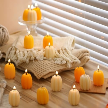 Conelist 12 Pcs Pumpkin Shaped Candles Thanksgiving Pumpkin Decoration Fall Pumpkin Themed Decorativ...