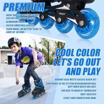 Nattork Adjustable Inline Skates for Youth Big Boys - with Light up Wheels - Blue Blade Roller Skating for Beginners Size 5 6 7 8 Ages 11 12 13 14 15