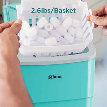 Silonn Ice Makers Countertop, 9 Cubes Ready in 6 Mins, 26lbs in 24Hrs, Self-Cleaning Ice Machine with Ice Scoop and Basket, 2 Sizes of Bullet Ice for Home Kitchen Office Bar Party, Green