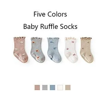 FYLuoke Baby Girls Ruffle Socks - 5 Pairs of Toddler Ankle Socks