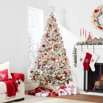 Stunning 6ft Pre-Lit Snow Flocked Christmas Tree - Best Choice Products