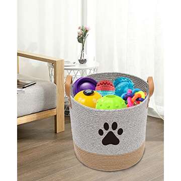 Cotton dog toy basket storage, puppy toy basket, puppy bins, laundry basket blanket storage bin - Perfect for organizing pet toys, blankets, leashes, pee mats and diapers - Graykhaki