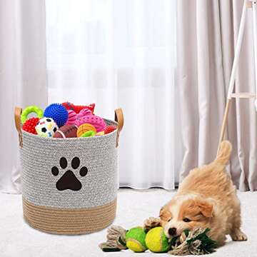 Cotton dog toy basket storage, puppy toy basket, puppy bins, laundry basket blanket storage bin - Perfect for organizing pet toys, blankets, leashes, pee mats and diapers - Graykhaki