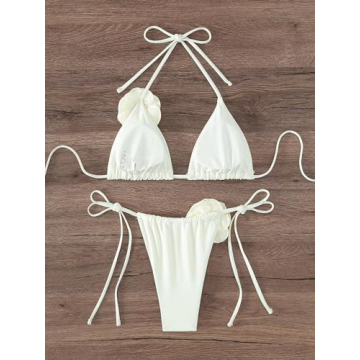 Stylish Women's Floral Appliques High Waisted Bikini