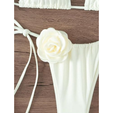 Stylish Women's Floral Appliques High Waisted Bikini