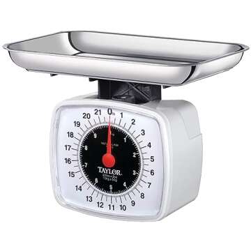 Taylor Analog Kitchen Mechanical Food Scale with Bright Red Dial, 22 lb Capacity, Durable Design