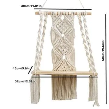 Macrame Wall Hanging Plant Decor Shelf Indoor Outdoor Floating Wood shelve Decorative Hand Made Rope...