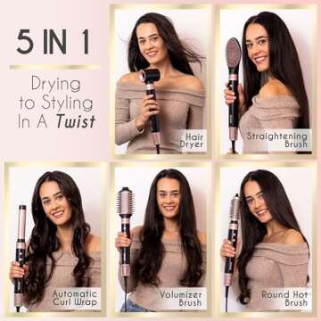ELLA BELLA® 6 in 1 Professional Hot Air Styler • Powerful Hair Dryer & Straightener Set • Styli...