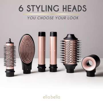 ELLA BELLA® 6 in 1 Professional Hot Air Styler • Powerful Hair Dryer & Straightener Set • Styling Without Heat Damage • Fast Drying Curling Volumizing Straightening • Includes Protective Travel Case