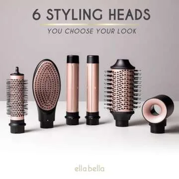 ELLA BELLA® 6 in 1 Professional Hot Air Styler • Powerful Hair Dryer & Straightener Set • Styling Without Heat Damage • Fast Drying Curling Volumizing Straightening • Includes Protective Travel Case