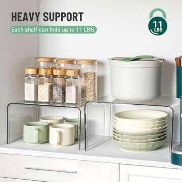 Clear Cabinet Organizer, Shelf Organizer Set of 2 for Kitchen Organizers and Storage, Display Pantry Cabinet Shelf Room Decor Countertop Desk Organizer Shelves, Patented Spice Organization for Cabinet