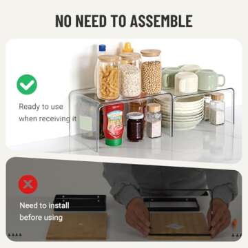 Clear Cabinet Organizer, Shelf Organizer Set of 2 for Kitchen Organizers and Storage, Display Pantry Cabinet Shelf Room Decor Countertop Desk Organizer Shelves, Patented Spice Organization for Cabinet