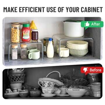 Clear Cabinet Organizer, Shelf Organizer Set of 2 for Kitchen Organizers and Storage, Display Pantry Cabinet Shelf Room Decor Countertop Desk Organizer Shelves, Patented Spice Organization for Cabinet