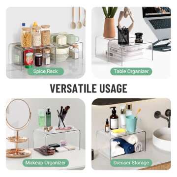 Clear Cabinet Organizer, Shelf Organizer Set of 2 for Kitchen Organizers and Storage, Display Pantry Cabinet Shelf Room Decor Countertop Desk Organizer Shelves, Patented Spice Organization for Cabinet