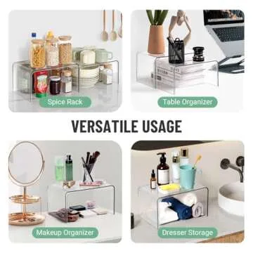 Clear Cabinet Organizer, Shelf Organizer Set of 2 for Kitchen Organizers and Storage, Display Pantry Cabinet Shelf Room Decor Countertop Desk Organizer Shelves, Patented Spice Organization for Cabinet