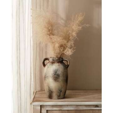 9.8 inch Rustic Brown Ceramic Flower Vase for Home Decor
