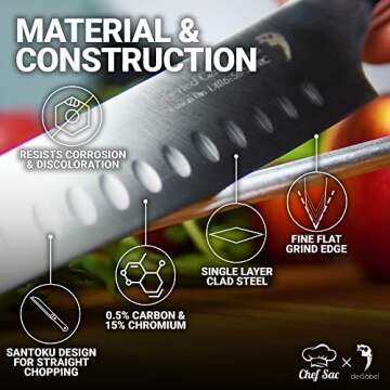 Chef Sac 7 Inch Santoku Knife - Best All-Purpose Chef Knife