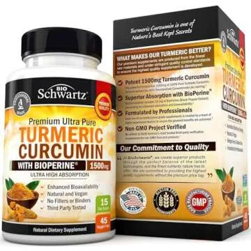 Turmeric Curcumin with Black Pepper Extract 1500mg - High Absorption Ultra Potent Turmeric Supplement with 95% Curcuminoids and BioPerine - Non GMO Tumeric Capsules for Joint Support - 45 Capsules
