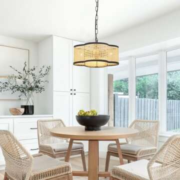 ELYCCUPA Hand Woven Boho Pendant Light Drum Mini Chandelier Adjustable Pendant Lighting Fixtures for...