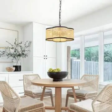 ELYCCUPA Hand Woven Boho Pendant Light Drum Mini Chandelier Adjustable Pendant Lighting Fixtures for...