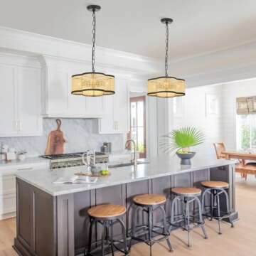 ELYCCUPA Hand Woven Boho Pendant Light Drum Mini Chandelier Adjustable Pendant Lighting Fixtures for Kitchen Island Dining Room Bedroom, Dia 13.69”, UL Listed