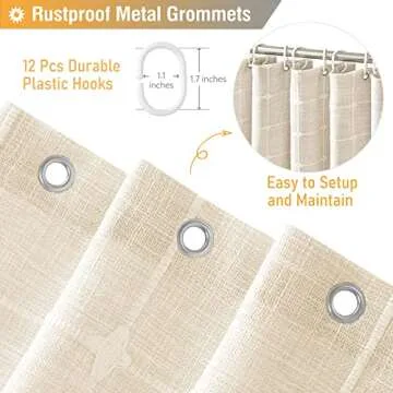 BTTN Extra Long Shower Curtain, 72x84 Inch Long Boho Tassel Linen Fabric Shower Curtain Set with Plastic Hooks, Tall Modern Farmhouse French Country Chic Cloth Shower Curtain for Bathroom, Cream/Beige