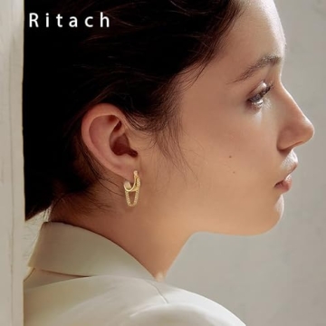 Ritach 14K Gold Plated Chain Hoop Earrings for Women