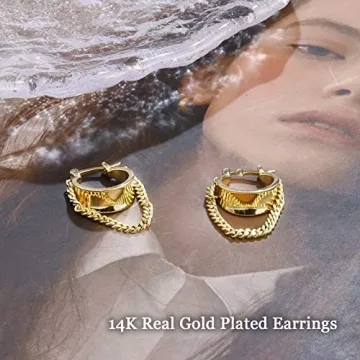 Ritach 14K Gold Plated Chain Hoop Earrings for Women