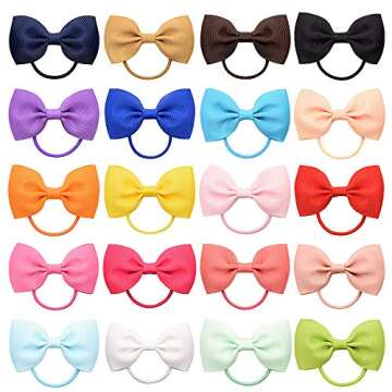 inSowni 40 Pack Grosgrain Ribbon Bow Elastics Hair Ties Scrunchies Pigtail Ponytail Holders Bands Ro...