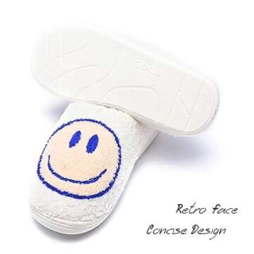 AIMINUO Women's Men's Retro Preppy Happy Face Slippers Comfy Warm Plush Slip-On House Slipper for Wi...