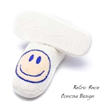 AIMINUO Women's Men's Retro Preppy Happy Face Slippers Comfy Warm Plush Slip-On House Slipper for Wi...