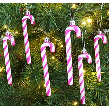 Glitter Candy Cane Christmas Tree Decorations Pack of 6