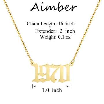 Aimber Birth Year Necklace 18K Gold Plated Birth Year Number Pendant Necklace Stainless Steel Birthd...