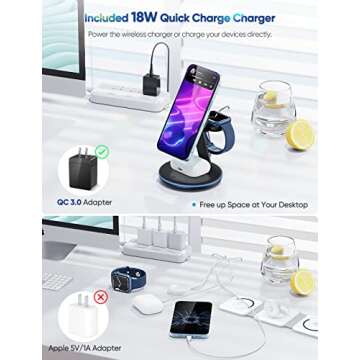 Magnetic Wireless Charging Station for Apple Series, 3-in-1 15W Fast Mag-Safe Charger Stand with QC3...