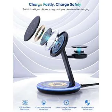 Magnetic Wireless Charging Station for Apple Series, 3-in-1 15W Fast Mag-Safe Charger Stand with QC3.0 Adapter, for iPhone 15, 14,13,12 Pro Max/Pro/Mini/Plus, iWatch Ultra/9/8/7/6/5/4/3/2, AirPods…