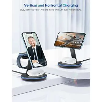 Magnetic Wireless Charging Station for Apple Series, 3-in-1 15W Fast Mag-Safe Charger Stand with QC3.0 Adapter, for iPhone 15, 14,13,12 Pro Max/Pro/Mini/Plus, iWatch Ultra/9/8/7/6/5/4/3/2, AirPods…