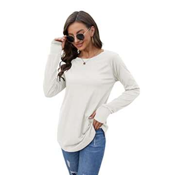 Fisoew Women's Long Sleeve Casual Tops with Thumb Holes