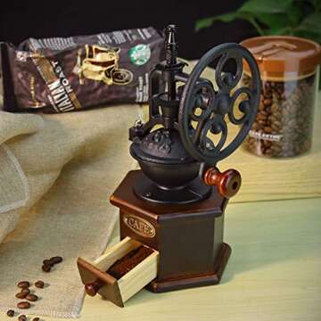 Manual Coffee Grinder, IMAVO Wooden Coffee Bean Grinder Manual Coffee Grinder Roller, Antique Coffee Mill with Cast Iron Hand Crank for Making Mesh Coffee, Decoration, Best Gift
